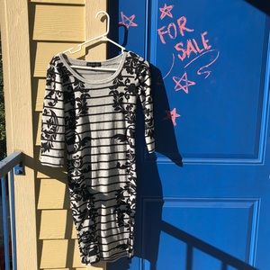 Grey and black striped floral pattern curvy dress